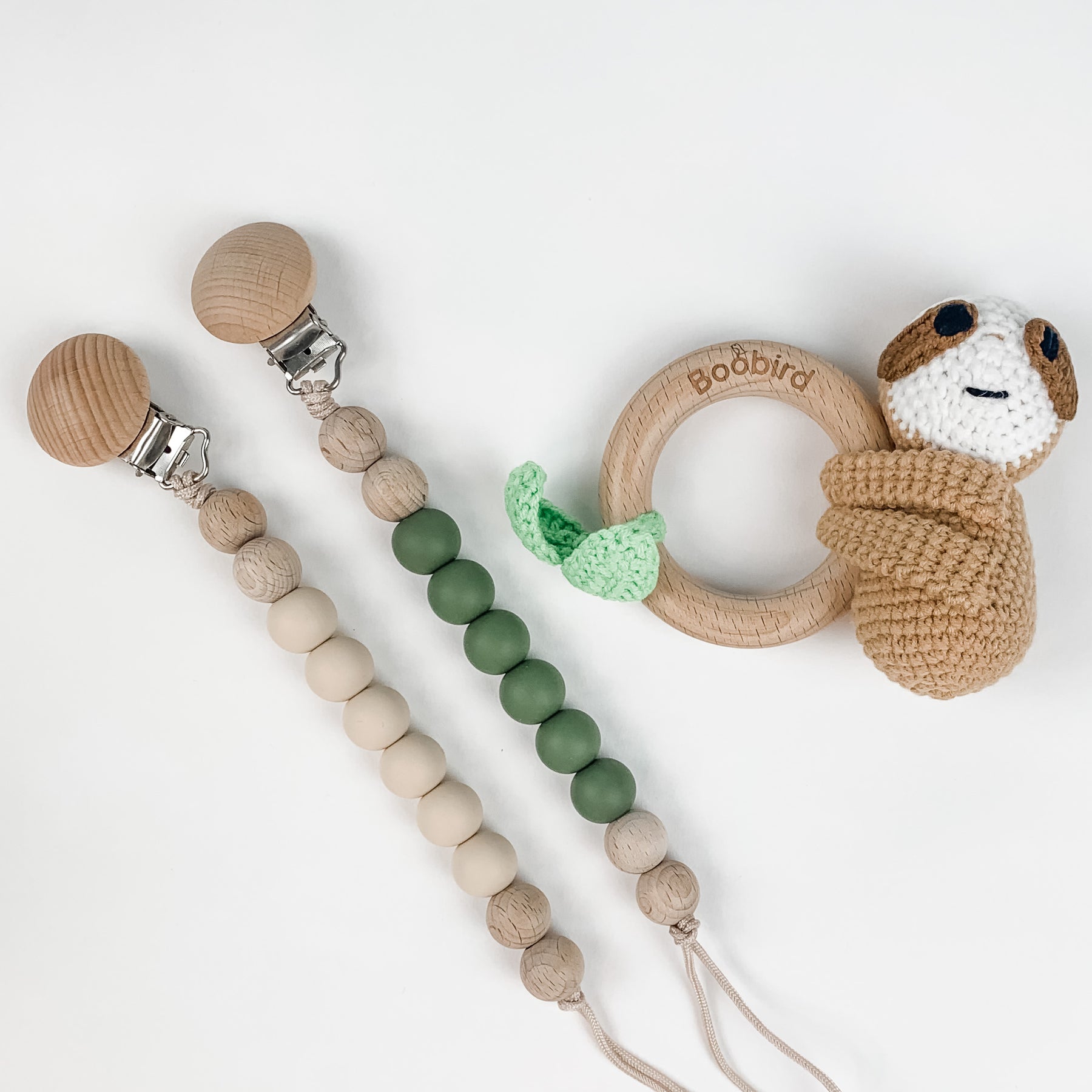 Baby Wooden/Crochet Rattle set – Peak and Rainbow